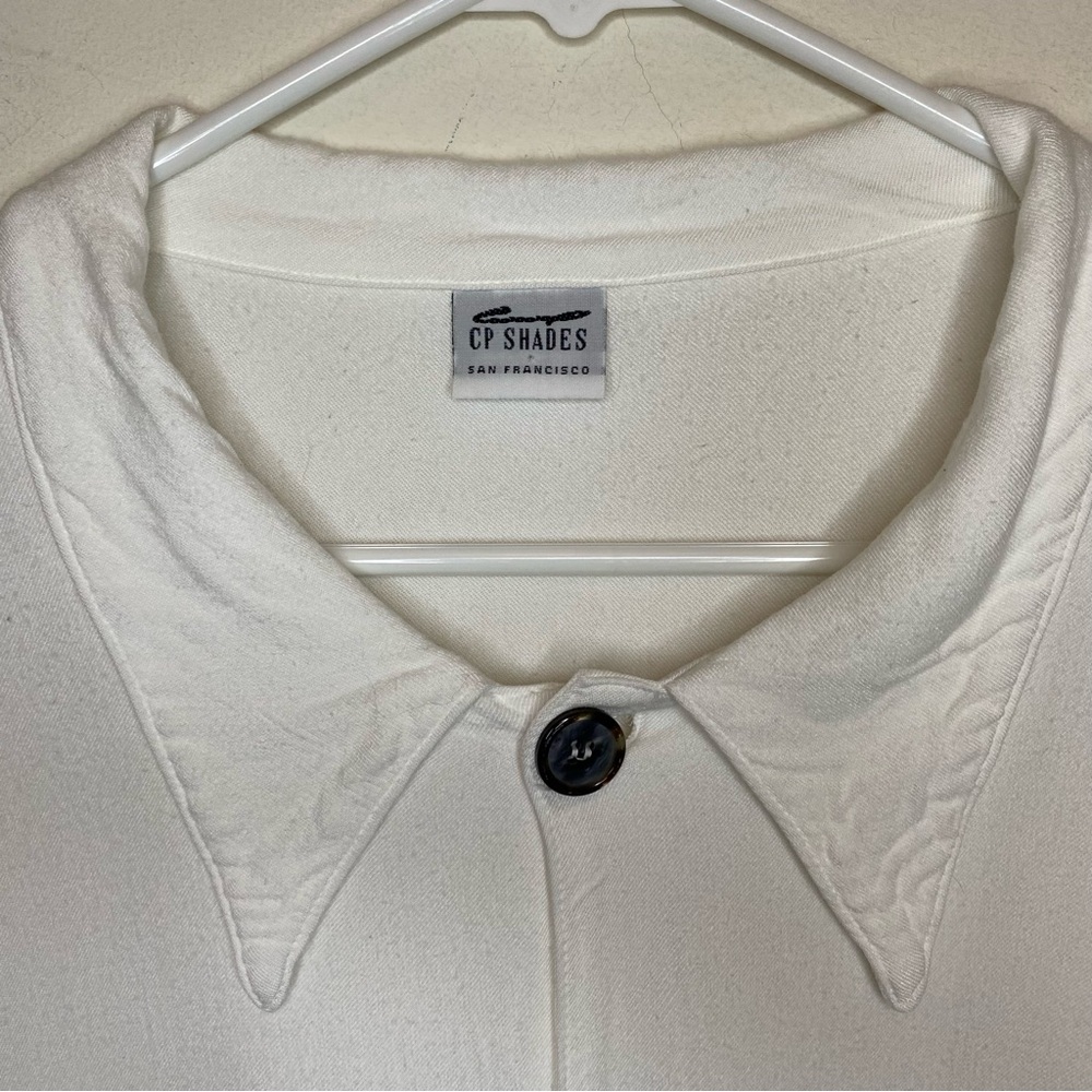 CP SHADES Button Down Short Sleeve Boxy Rayon Blouse White Sz Large - Picture 3 of 10
